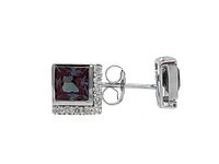 10K Gold Created Alexandrite and Diamond Earrings