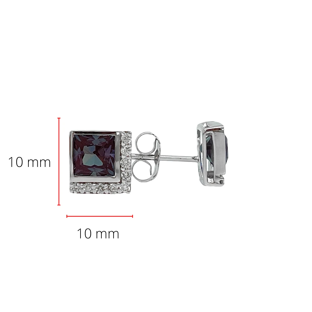 10K Gold Created Alexandrite and Diamond Earrings