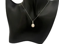 10K White Gold Fresh Water Pearl and Diamond Necklace, 18"
