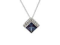 10K White Gold 6.0mm Created Alexandrite & 0.14cttw Diamond Pendant, 17"