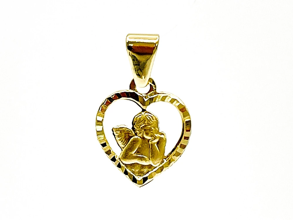 10K Yellow Gold Heart Shaped Angel Charm