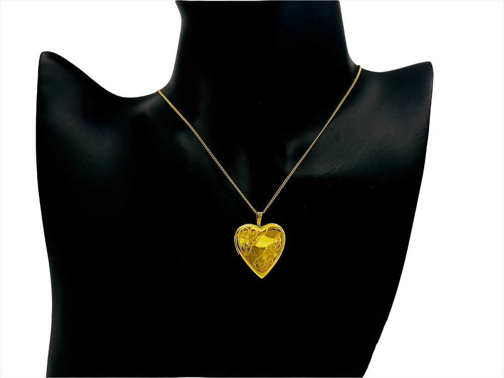 Gold Plated on 925 Sterling Silver Heart Shaped Locket with Filigree Design - 21mm x 20mm
