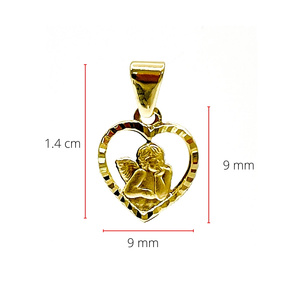 10K Yellow Gold Heart Shaped Angel Charm