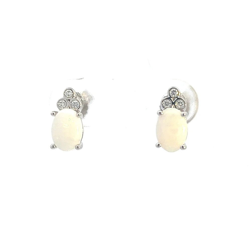 10K White Gold Opal and Diamond Earrings