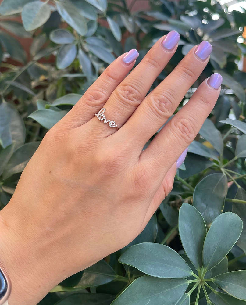 14K White Gold 0.09cttw Diamond Love Ring, size 6.5