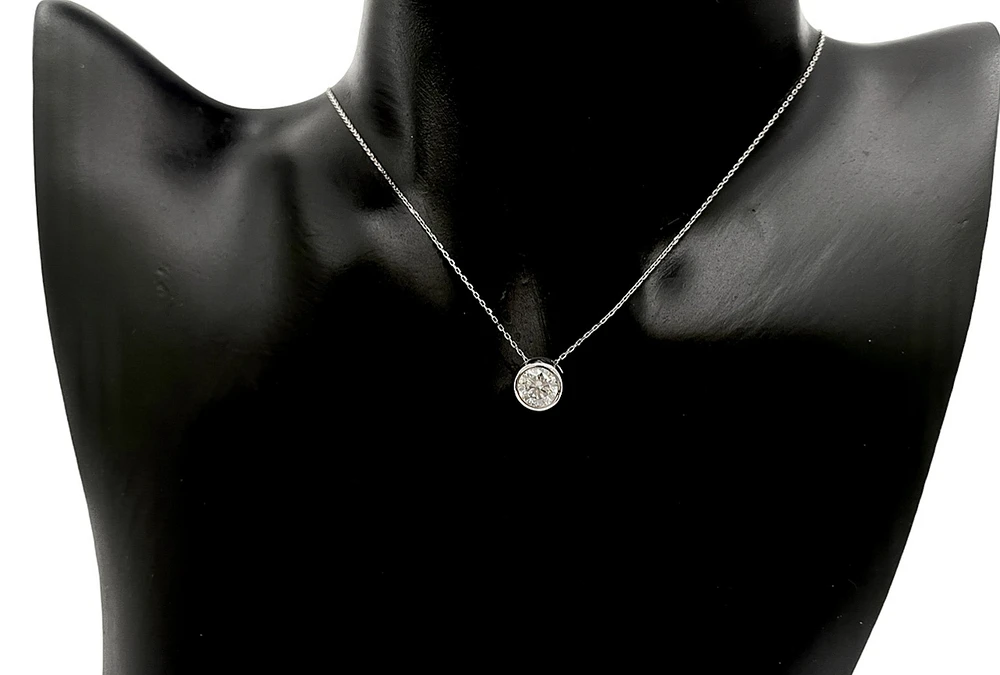 14K White Gold 1.00cttw Moissanite Pendant, 18"