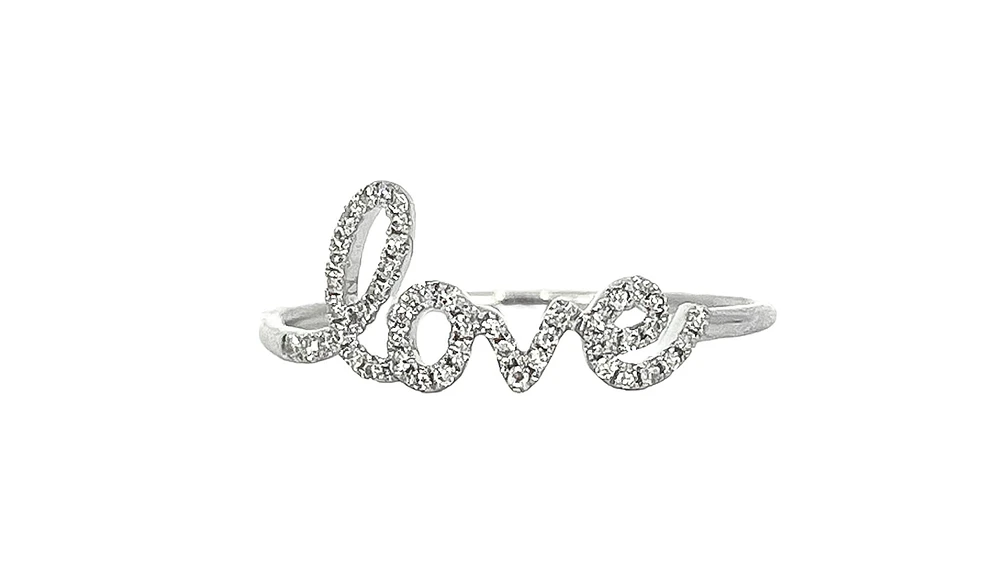 14K White Gold 0.09cttw Diamond Love Ring, size 6.5