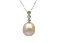 10K White Gold Fresh Water Pearl and Diamond Necklace, 18"
