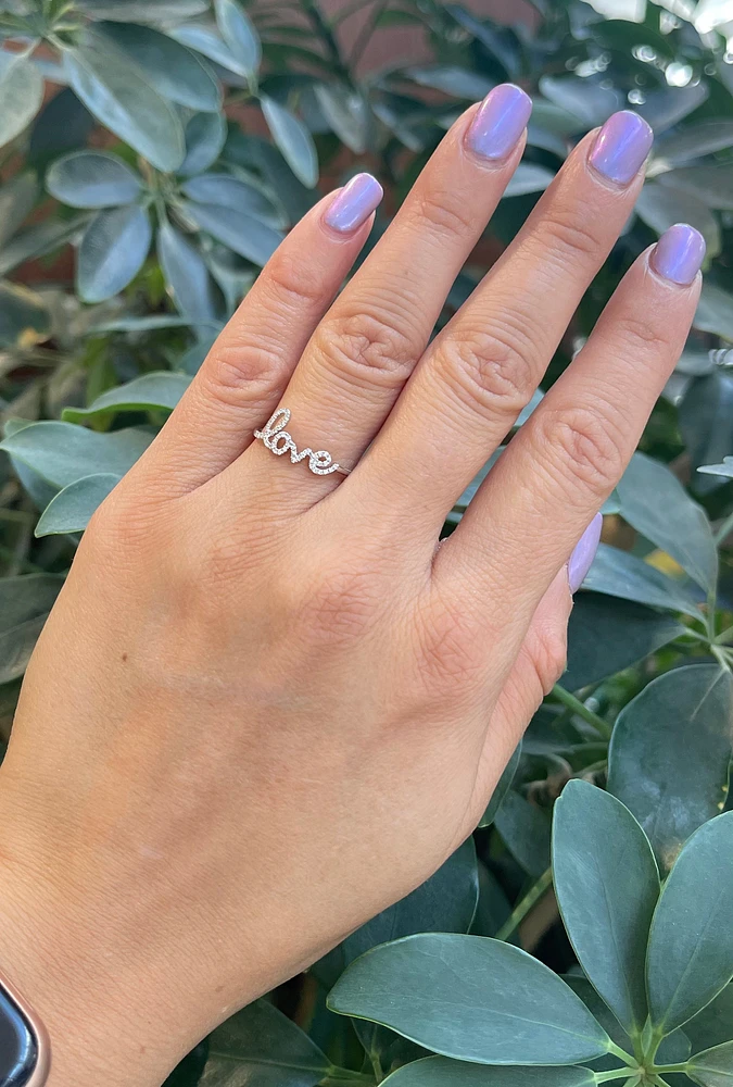 14K White Gold 0.09cttw Diamond Love Ring, size 6.5