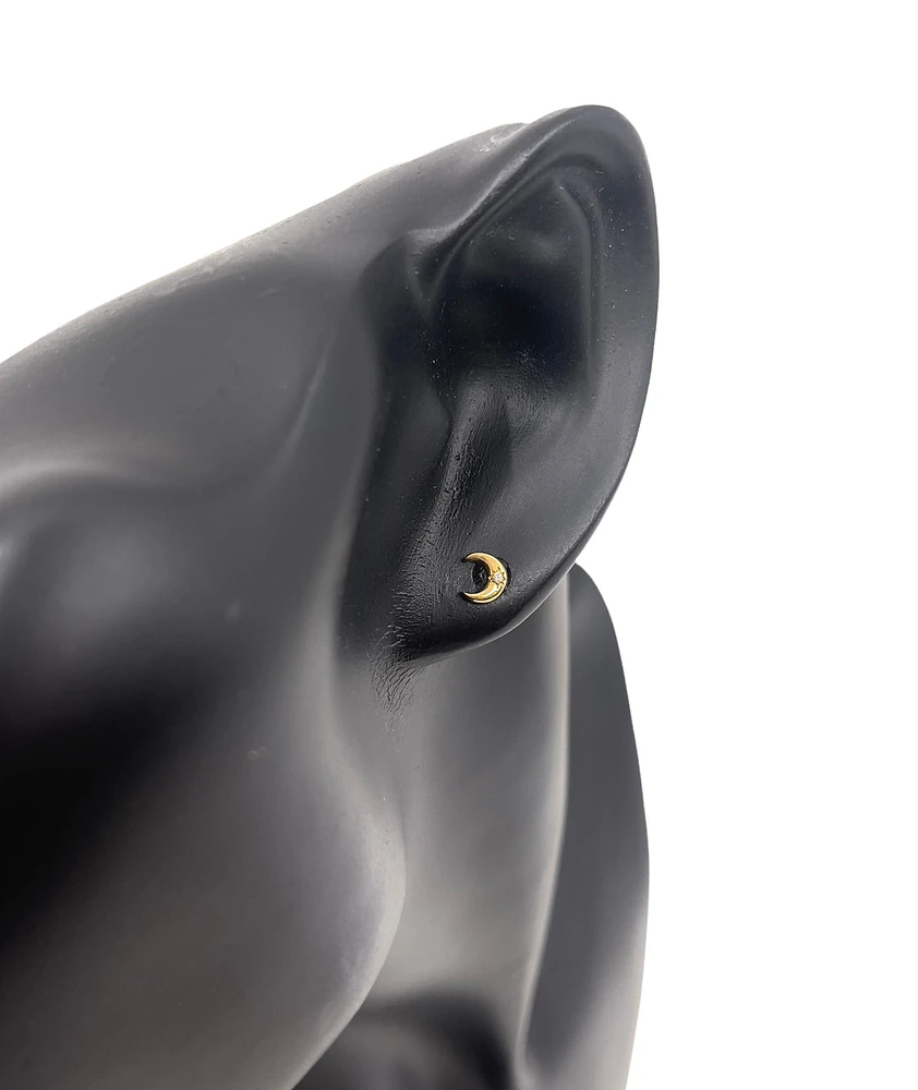 10K Yellow Gold Diamond Moon Stud Earrings 0.01cttw