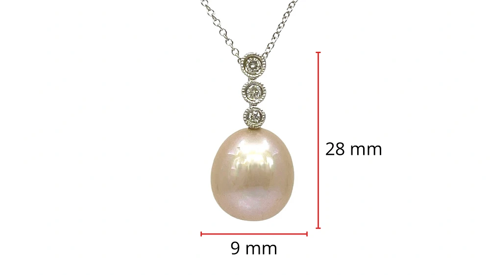 10K White Gold Fresh Water Pearl and Diamond Necklace, 18"