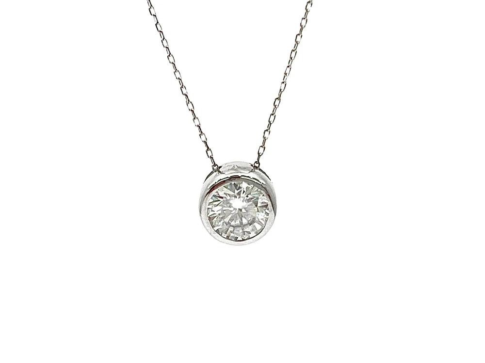 14K White Gold 1.00cttw Moissanite Pendant, 18"