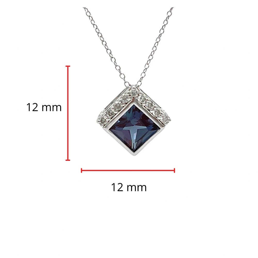 10K White Gold 6.0mm Created Alexandrite & 0.14cttw Diamond Pendant, 17"