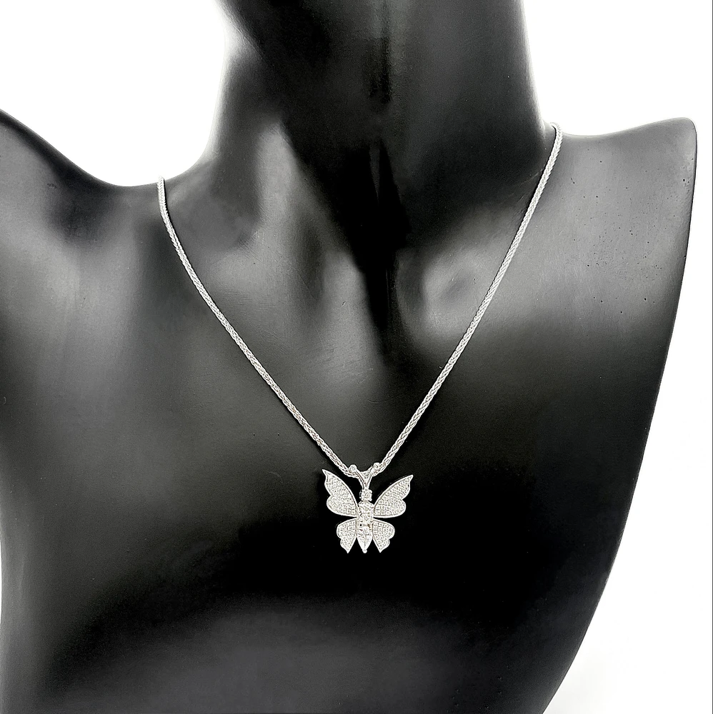 14K White Gold 0.75cttw Diamond Butterfly Pendant, 18"