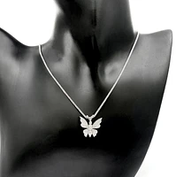 14K White Gold 0.75cttw Diamond Butterfly Pendant, 18"