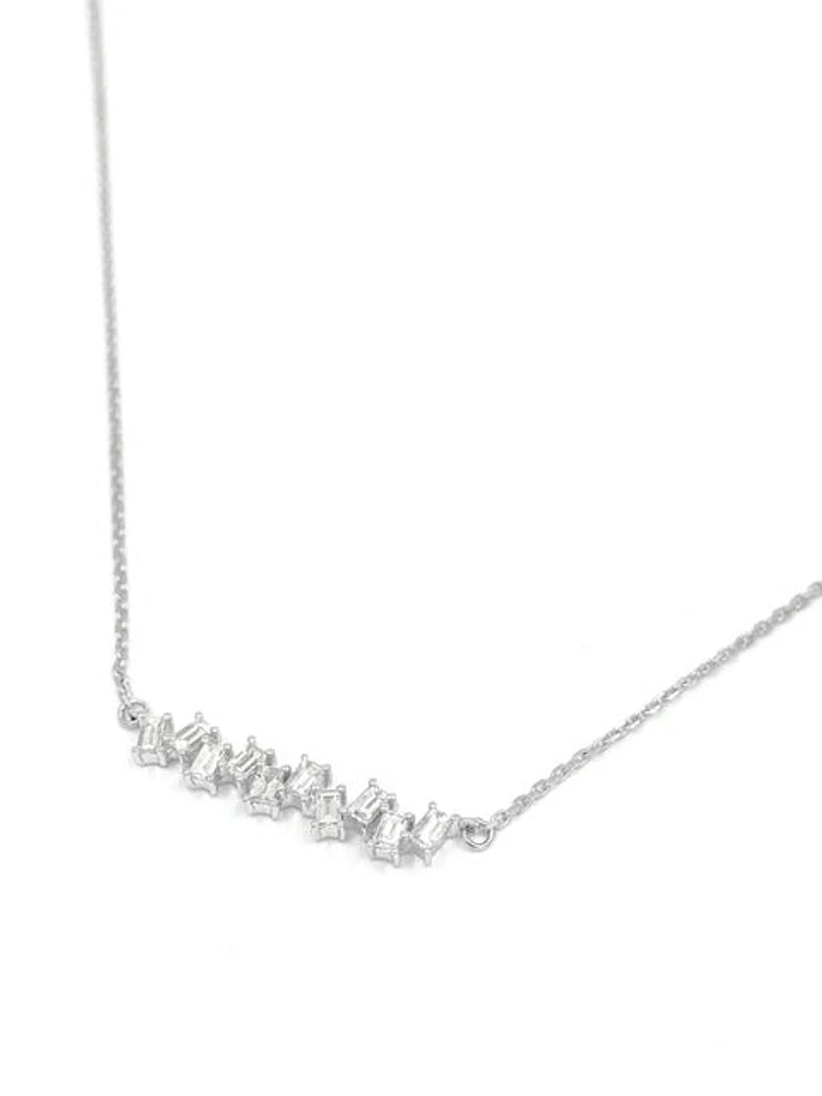14K White Gold 0.21cttw Baguette Diamond Pendant, 15" Long