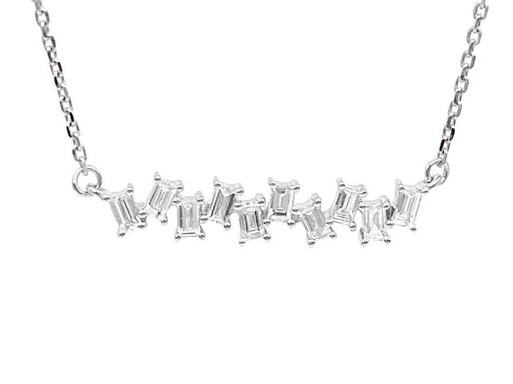 14K White Gold 0.21cttw Baguette Diamond Pendant, 15" Long