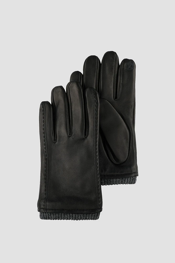 TANO Genuine Leather Rib Knit Trim Thinsulate Lined Gloves