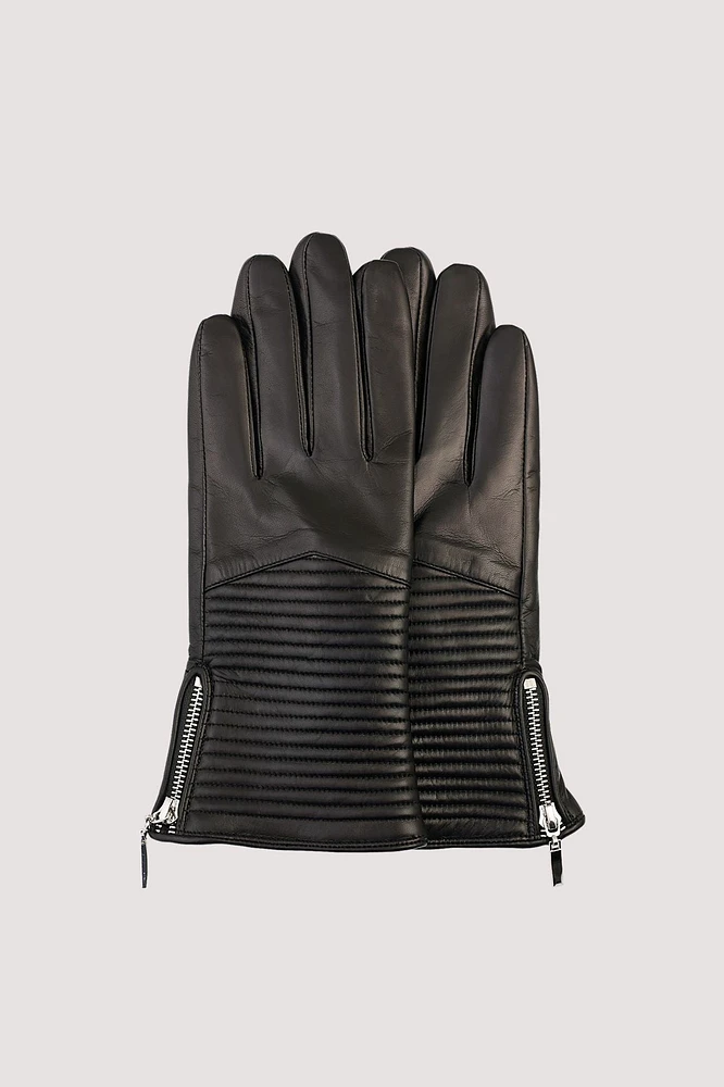 ARLYN Genuine Leather Glove Zipper Quilt Detail