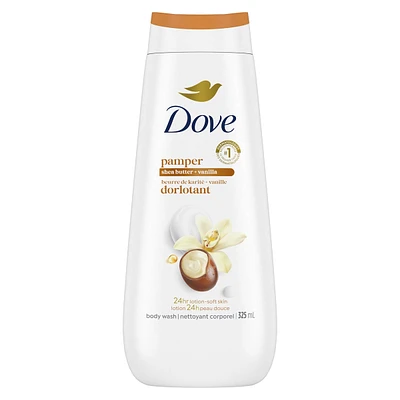 Nettoyant corporel pour une peau renouvelée d'apparence saine Dove Pampering Beurre de Karité et Vanille laisse la peau douce