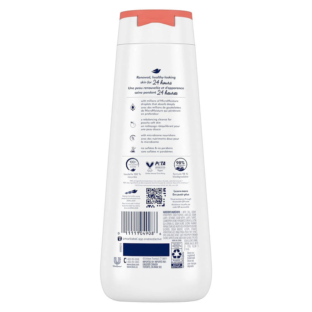 Body Wash for Renewed, Healthy-Looking Skin Rebalancing White Peach & Rice Milk Gentle Body Cleanser with 24hr Renewing MicroMoisture