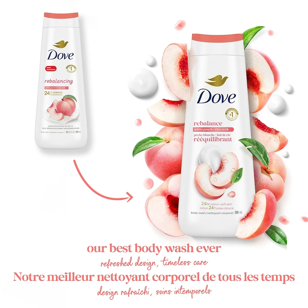 Body Wash for Renewed, Healthy-Looking Skin Rebalancing White Peach & Rice Milk Gentle Body Cleanser with 24hr Renewing MicroMoisture