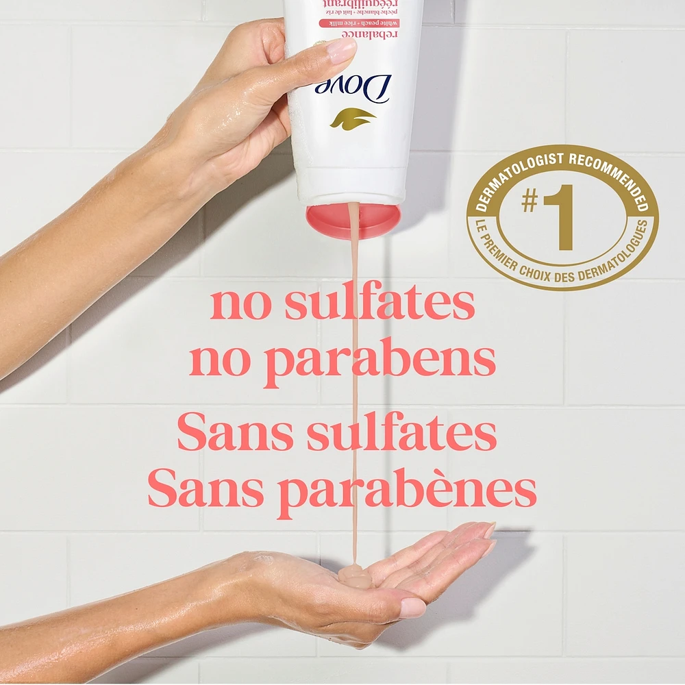 Body Wash for Renewed, Healthy-Looking Skin Rebalancing White Peach & Rice Milk Gentle Body Cleanser with 24hr Renewing MicroMoisture