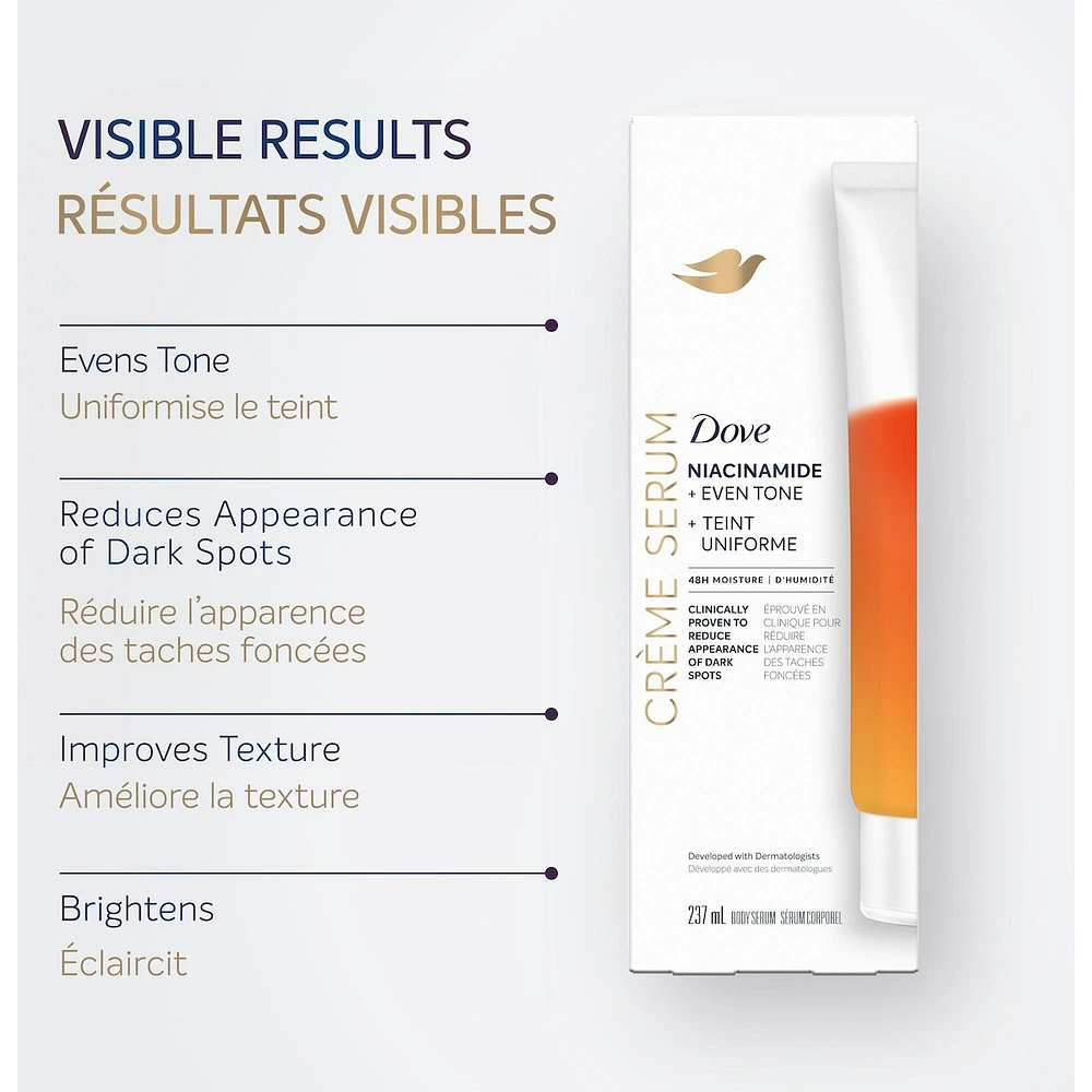 Dove Cream Body Serum Niacinamide + Even Tone for Dark Spots and Uneven To Pro-Retinol and Shea Butter 237mL