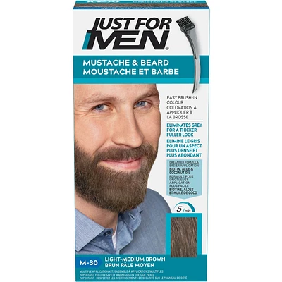Just For Men Mustache & Beard, Beard Coloring with Brush Included - Medium Brown, M-35