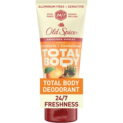 Lotion désodorisante pour tout le corps, désodorisant Corps entier sans aluminium, parfum de mandarine et de bois de santal, absorbe la transpiration // fraîcheur 24/7, des aisselles aux orteils et au-delà, 85g