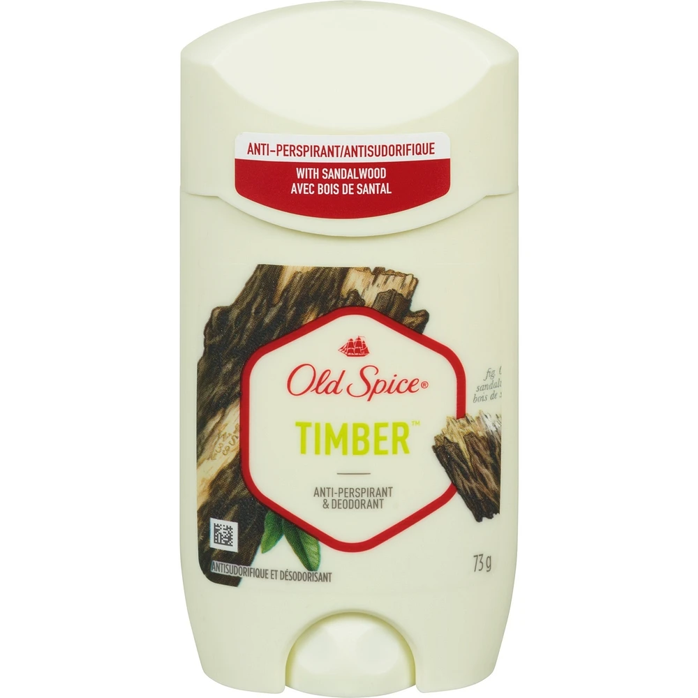 Antisudorifique et désodorisant invisible en bâton Old Spice Timber pour hommes avec parfum de bois de santal inspiré de la nature, 73 g chacun