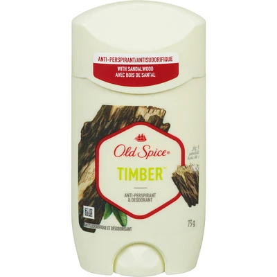 Antisudorifique et désodorisant invisible en bâton Old Spice Timber pour hommes avec parfum de bois de santal inspiré de la nature, 73 g chacun