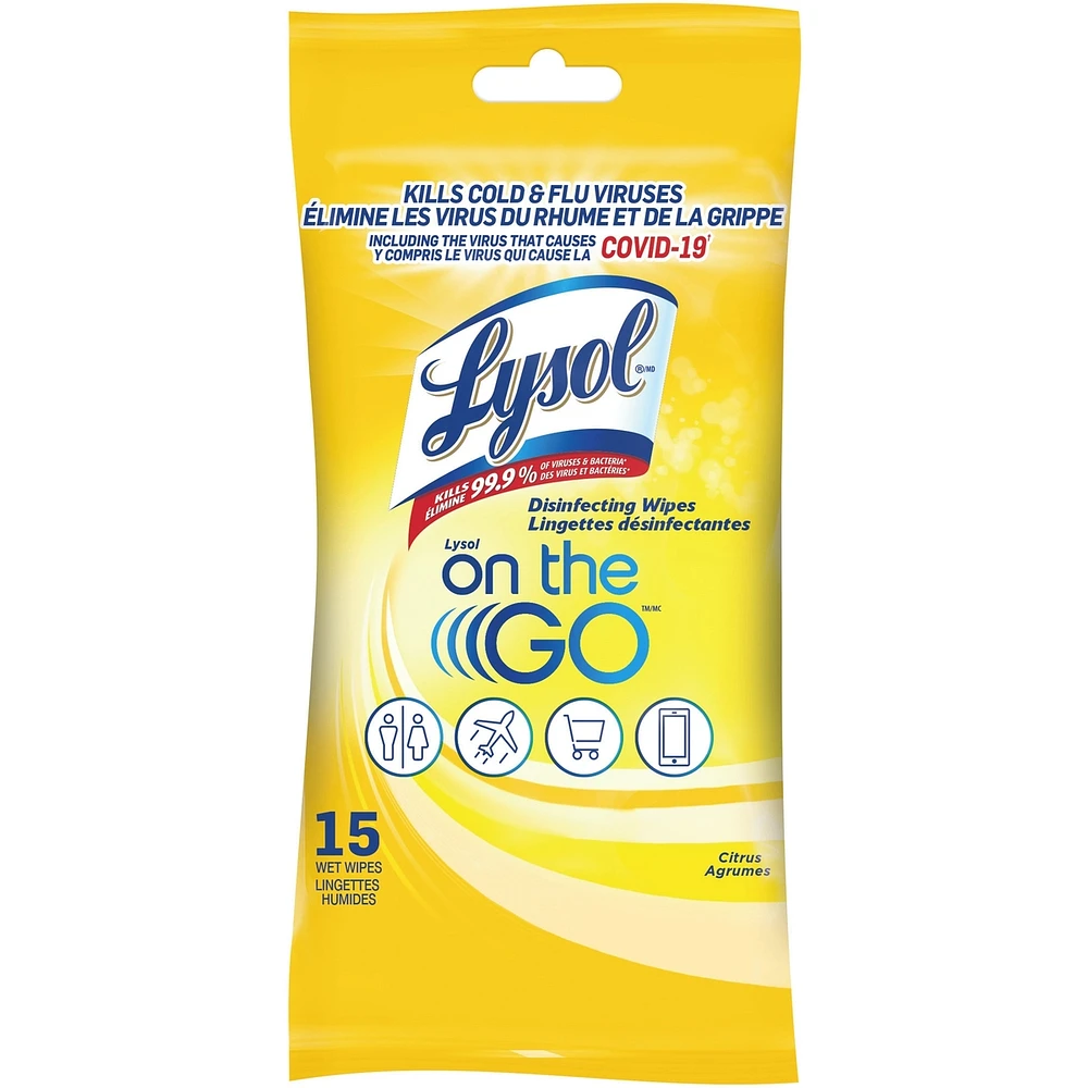 Les lingettes désinfectantes Lysol - Lysol Pour emporter - Agrumes 15 ct
