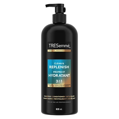 Shampooing, Revitalisant et Démêlant 3 en 1 pour tous les types de cheveux TRESemmé Clean & Replenish + Provitamine C & Thé Vert avec Technologie Pro Style™ 828 ml