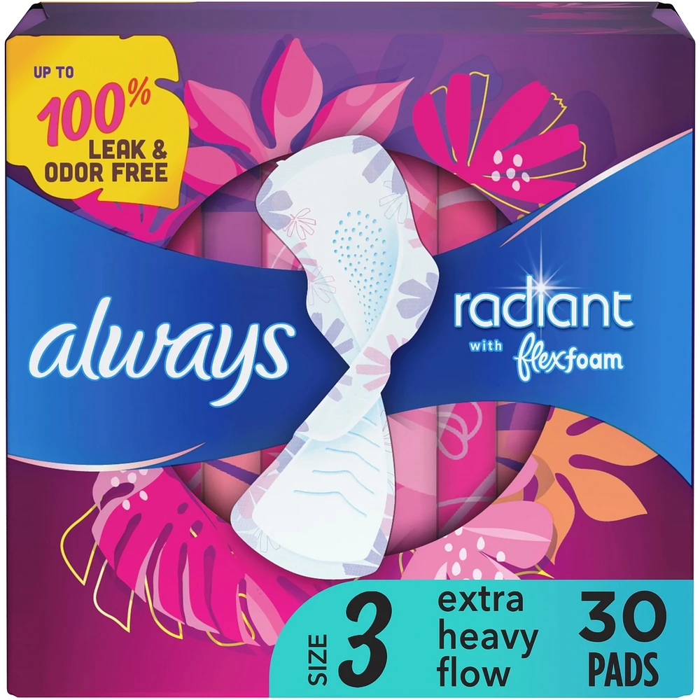 Serviettes Radiant, flux abondant, avec ailes, pour femmes, taille 3, parfum net et léger