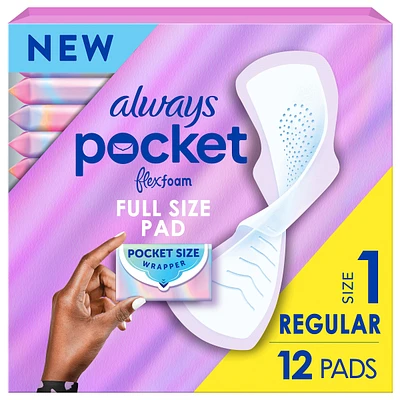 Pocket Feminine Pads with FlexFoam, Size 1, Regular, with Wings