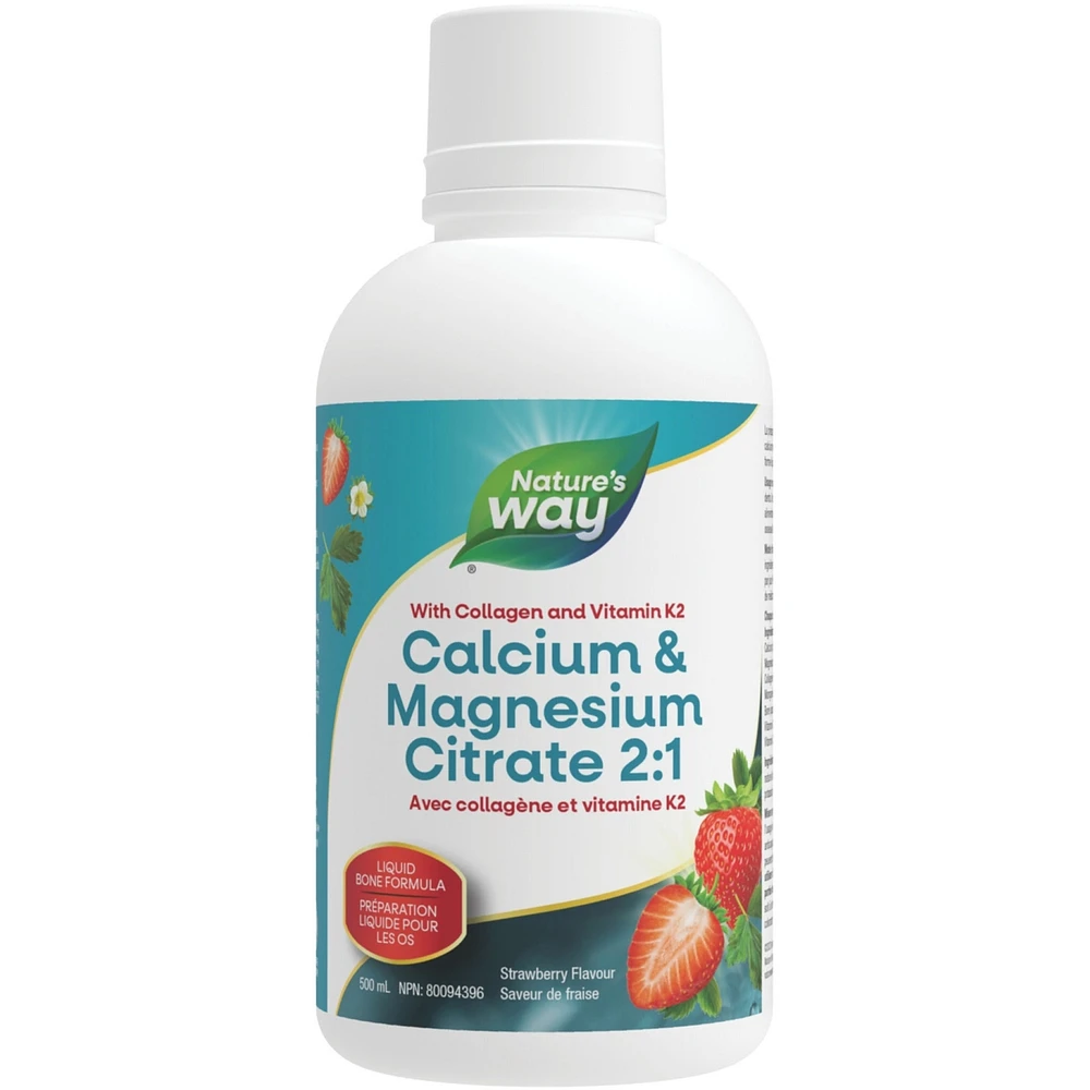 Calcium et magnésium Citrate 2:1 avec vitamine K2 et collagène, Fraise