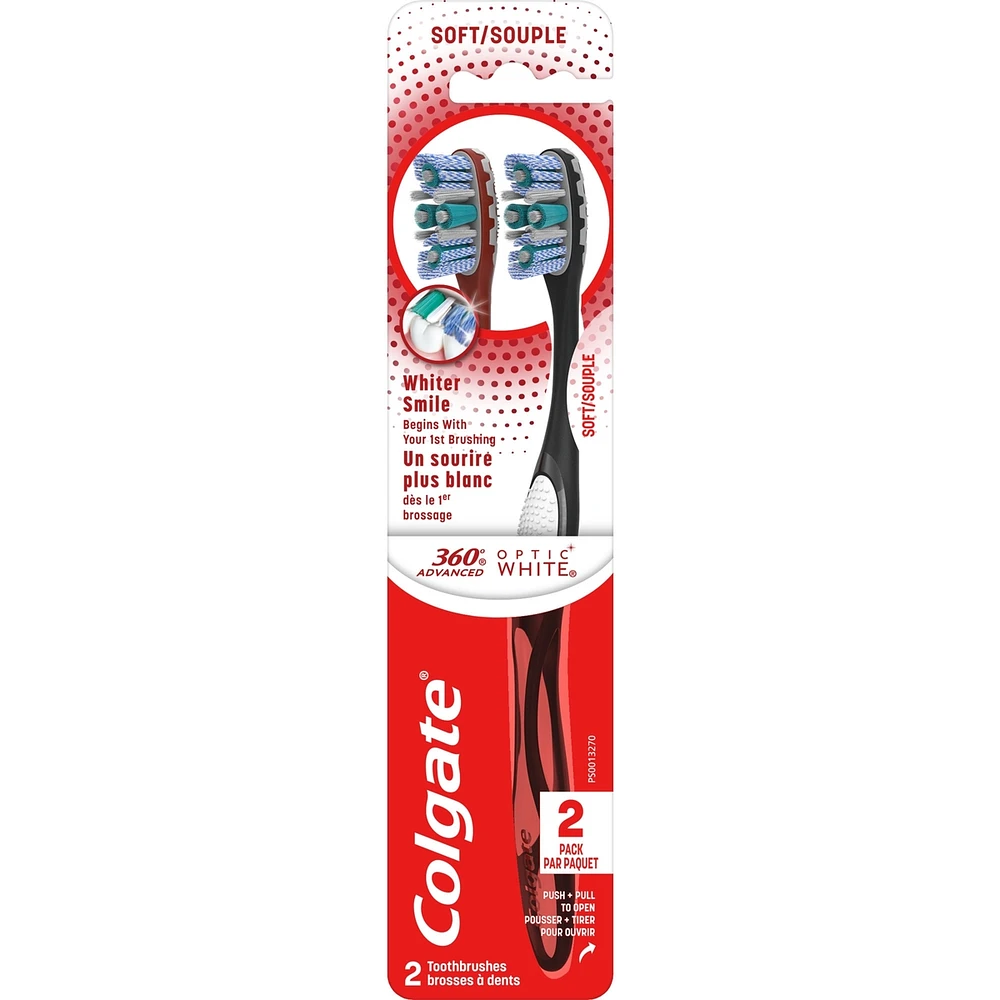 Brosses à dents souples Colgate 360 Advanced Optic White Paq. de 2