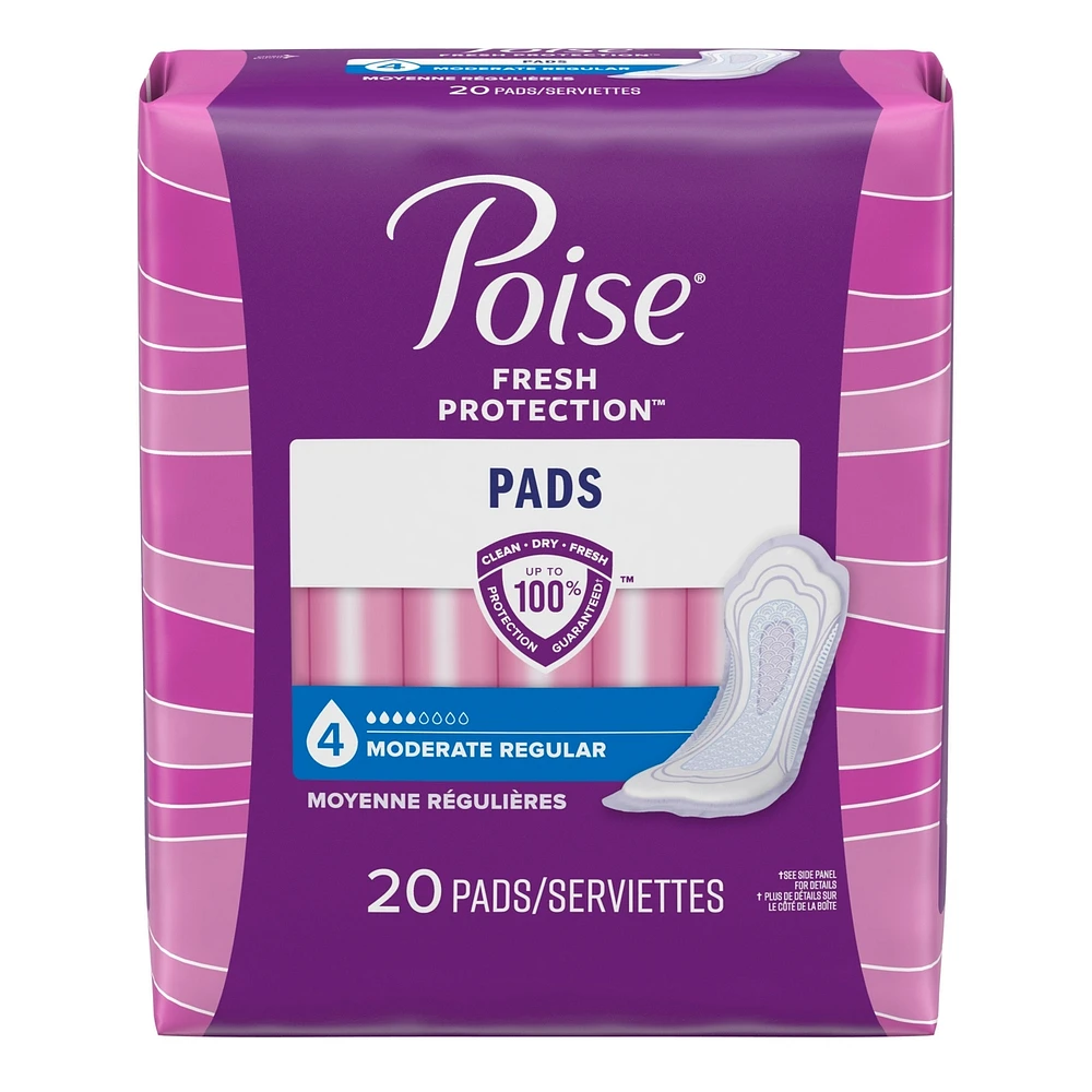 Poise Incontinence Pads & Postpartum Incontinence Pads, 4 Drop Moderate Absorbency, Regular Length