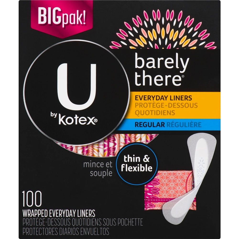 Barely There Thin Panty Liners, Light Absorbency, Regular Length, 100 ct