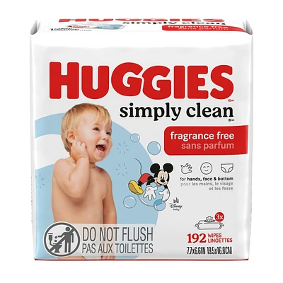Simply Clean Unscented Baby Wipes, 3 Flip-Top Packs