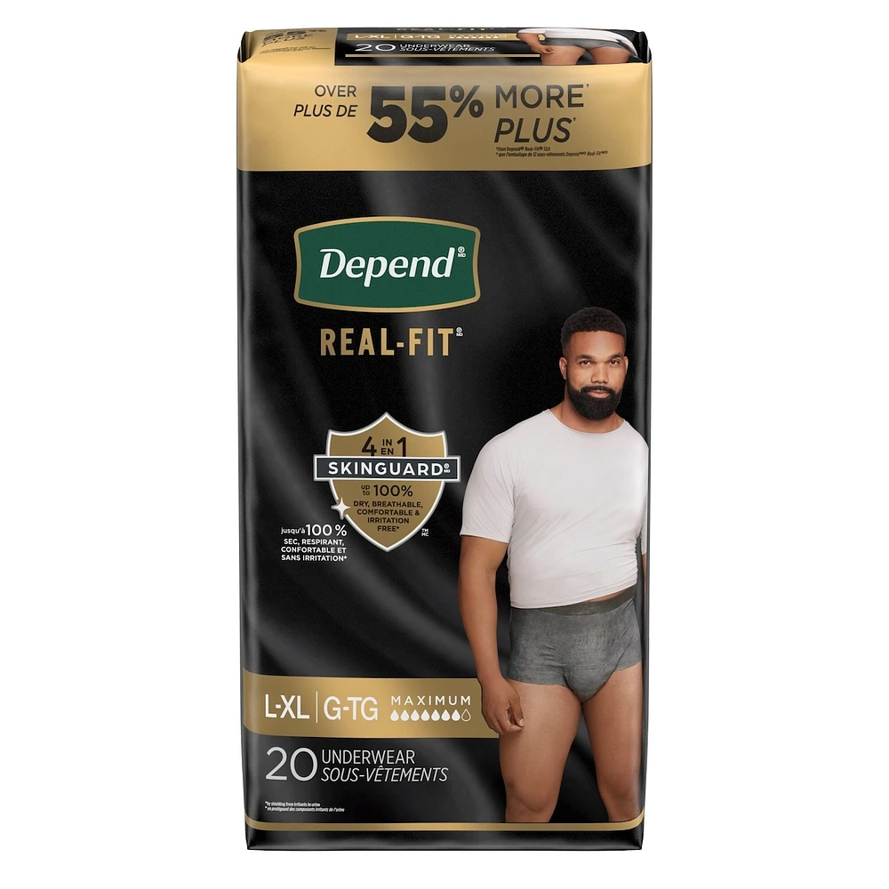 Depend Real Fit Incontinence Underwear for Men, Disposable, Maximum Absorbency, Large/Extra Large, Grey
