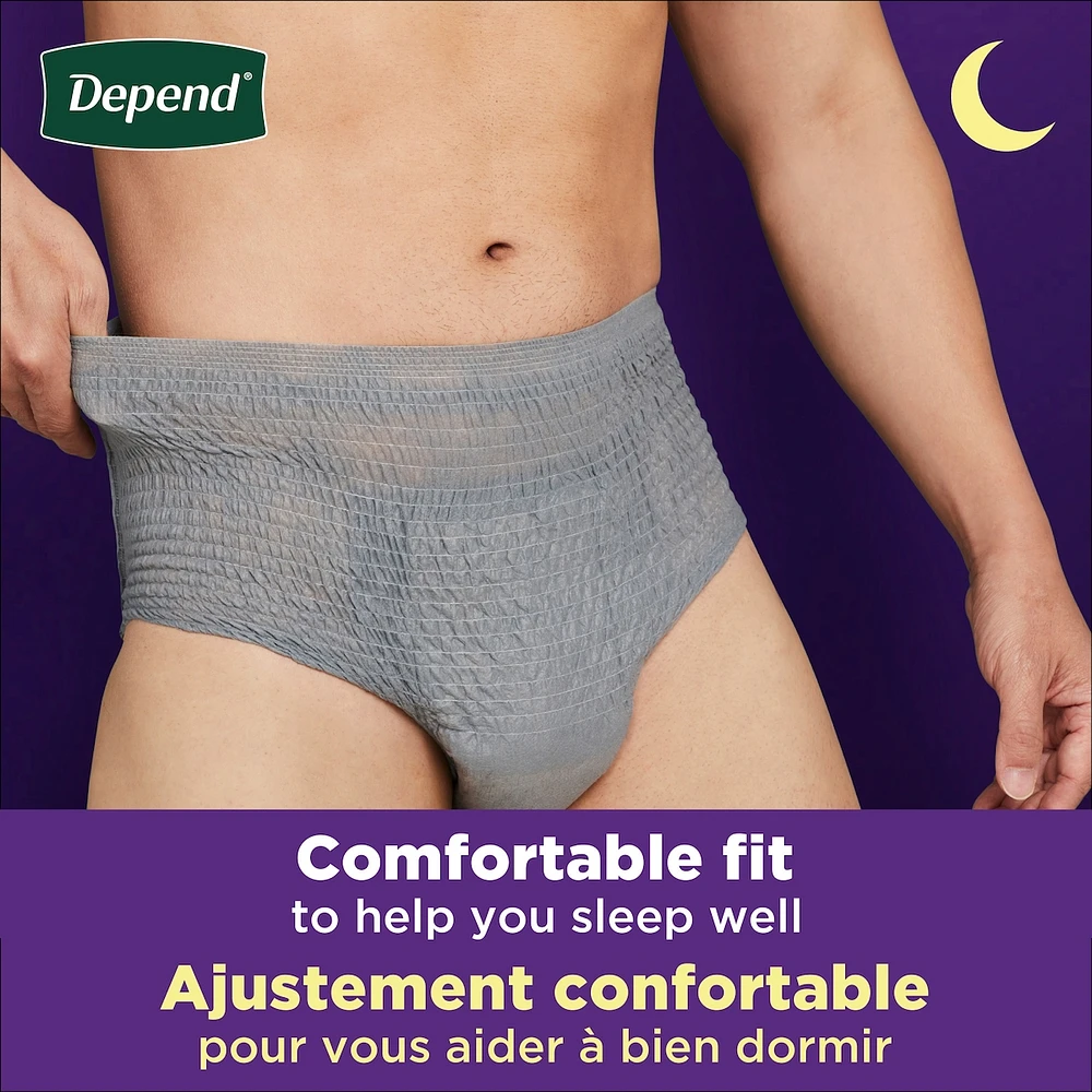 Sous-vêtements d’incontinence Depend Night Defense pour hommes, nuit, taille G, emballage de 14