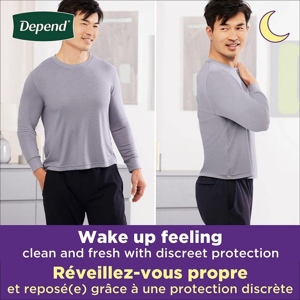 Sous-vêtements d’incontinence Depend Night Defense pour hommes, nuit, taille G, emballage de 14