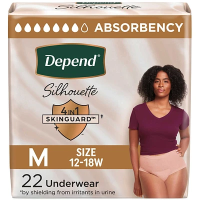 Depend Silhouette Adult Incontinence & Postpartum Underwear for Women, Maximum Absorbency, Medium, Pink