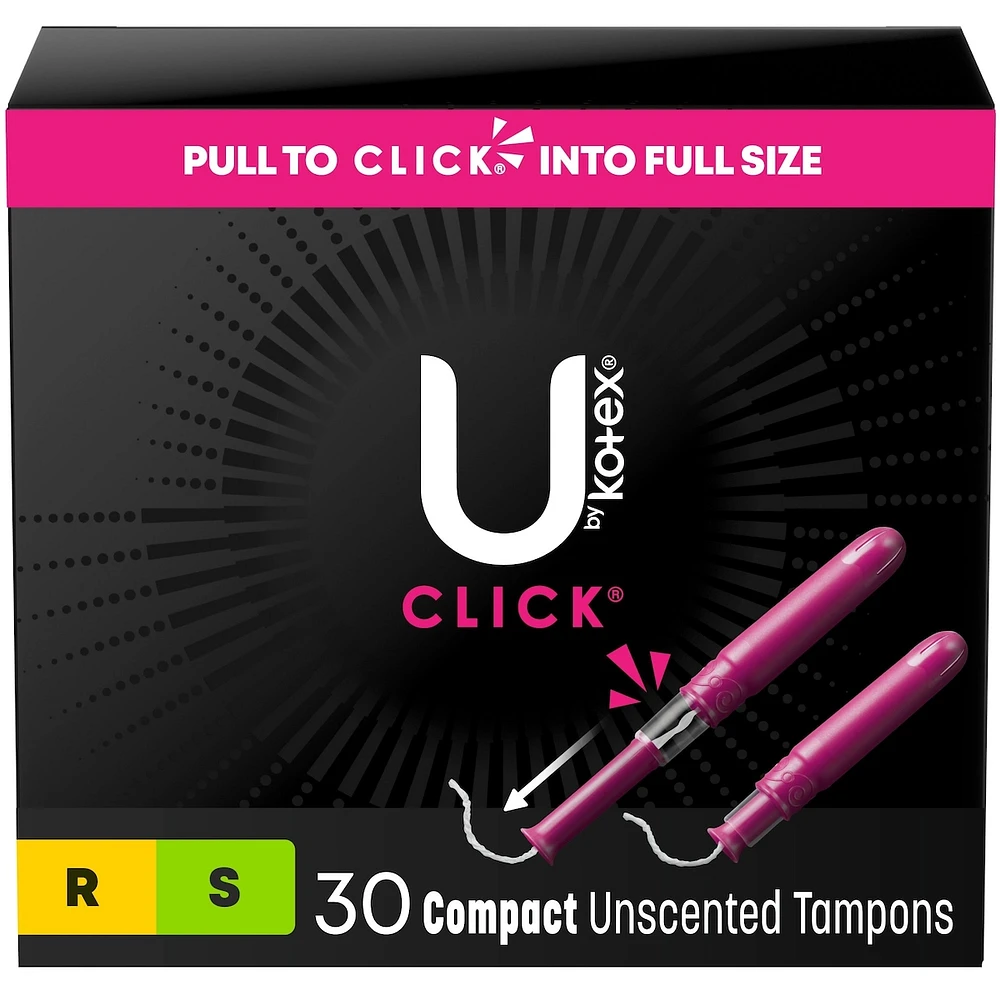 Tampons compacts Click, emballage multiple, absorption régulière/super, emb. de 30