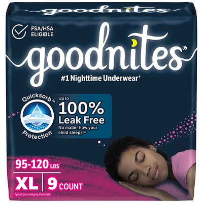 Girls' Nighttime Bedwetting Underwear, Size Extra Large (95-140+ lb.)