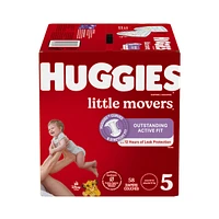 Little Movers Baby Diapers, Size 5 (27+ lbs), 58 Ct