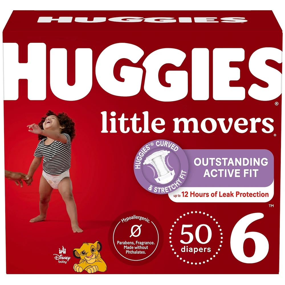 Couches pour bébés Little Movers, taille 6 (35 livres et plus), 50 couches