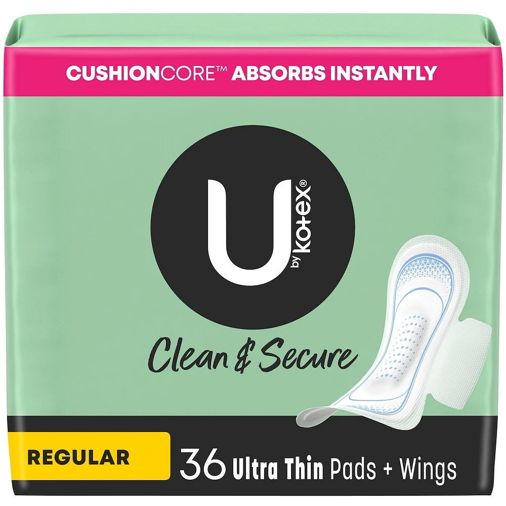 Clean & Secure Ultra Thin Pads with Wings, Regular Absorbency